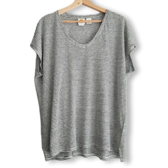 C&C California 100% Linen Stripe Navy & White Tee Sz L - Picture 1 of 10